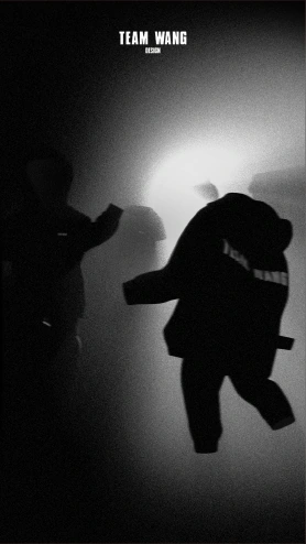 A black jacket and headwear floating in a monochrome composition