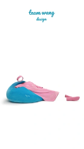 Blue and pink garments arranged on a soft sculptural form